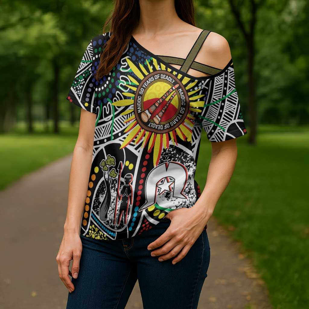 NAIDOC 50 Years of Deadly Personalised Cross Shoulder Shirt Aboriginal Dot Art