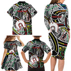NAIDOC 50 Years of Deadly Personalised Family Matching Long Sleeve Bodycon Dress and Hawaiian Shirt Aboriginal Dot Art