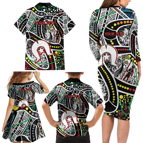 NAIDOC 50 Years of Deadly Personalised Family Matching Long Sleeve Bodycon Dress and Hawaiian Shirt Aboriginal Dot Art
