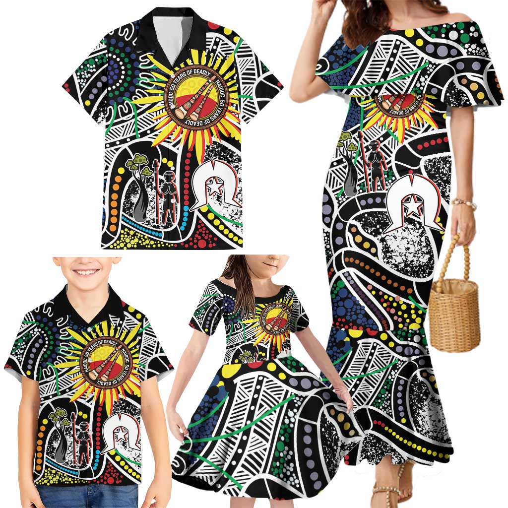 NAIDOC 50 Years of Deadly Personalised Family Matching Mermaid Dress and Hawaiian Shirt Aboriginal Dot Art