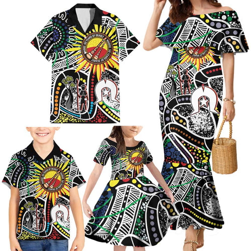 NAIDOC 50 Years of Deadly Personalised Family Matching Mermaid Dress and Hawaiian Shirt Aboriginal Dot Art