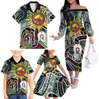 NAIDOC 50 Years of Deadly Personalised Family Matching Off The Shoulder Long Sleeve Dress and Hawaiian Shirt Aboriginal Dot Art