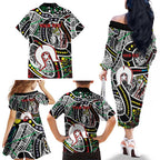 NAIDOC 50 Years of Deadly Personalised Family Matching Off The Shoulder Long Sleeve Dress and Hawaiian Shirt Aboriginal Dot Art