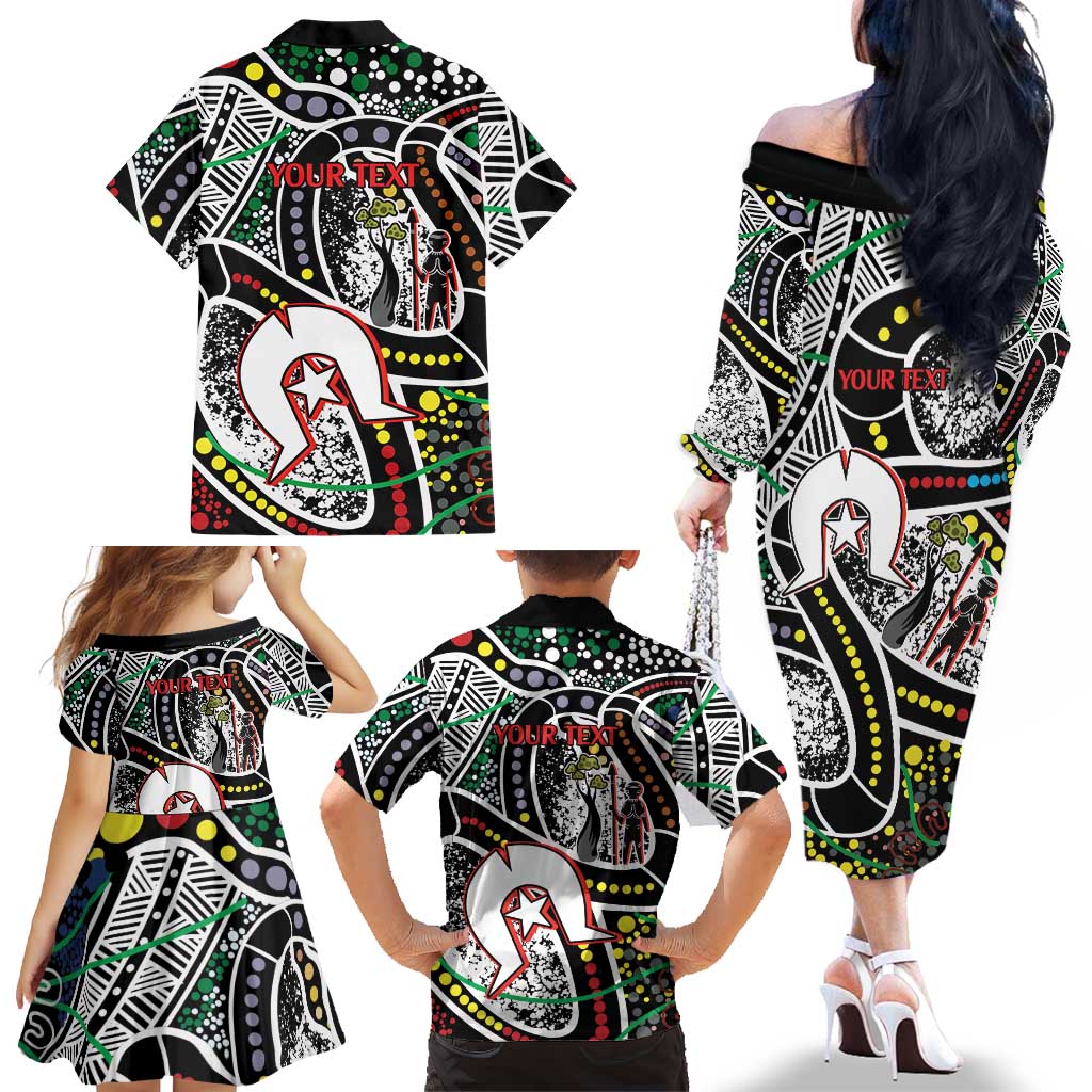 NAIDOC 50 Years of Deadly Personalised Family Matching Off The Shoulder Long Sleeve Dress and Hawaiian Shirt Aboriginal Dot Art