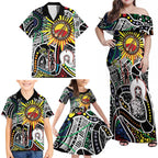 NAIDOC 50 Years of Deadly Personalised Family Matching Off Shoulder Maxi Dress and Hawaiian Shirt Aboriginal Dot Art