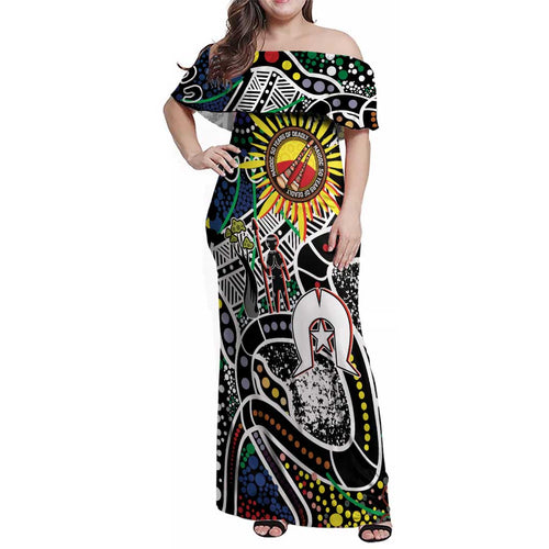 NAIDOC 50 Years of Deadly Personalised Family Matching Off Shoulder Maxi Dress and Hawaiian Shirt Aboriginal Dot Art