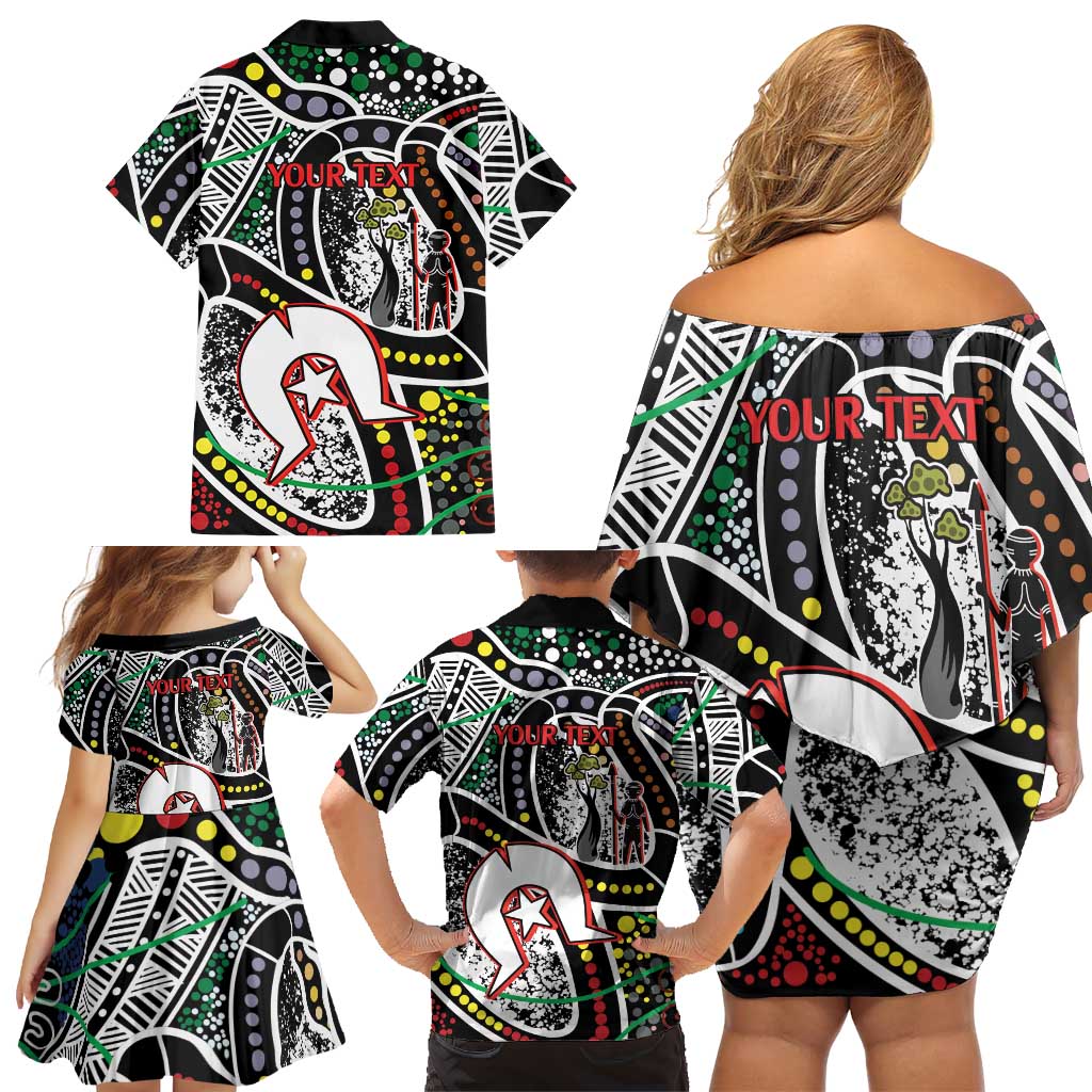 NAIDOC 50 Years of Deadly Personalised Family Matching Off Shoulder Short Dress and Hawaiian Shirt Aboriginal Dot Art