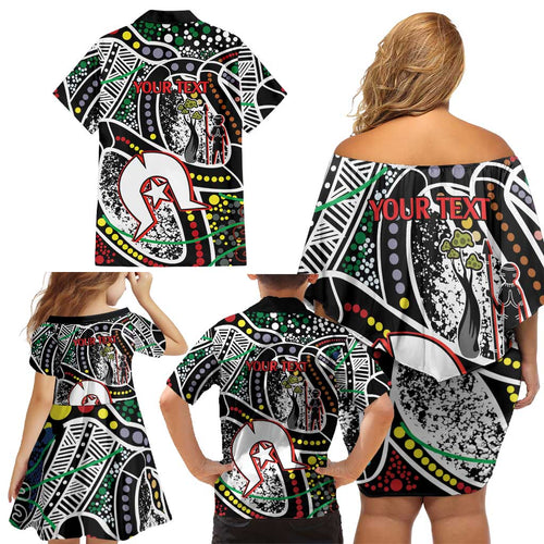 NAIDOC 50 Years of Deadly Personalised Family Matching Off Shoulder Short Dress and Hawaiian Shirt Aboriginal Dot Art