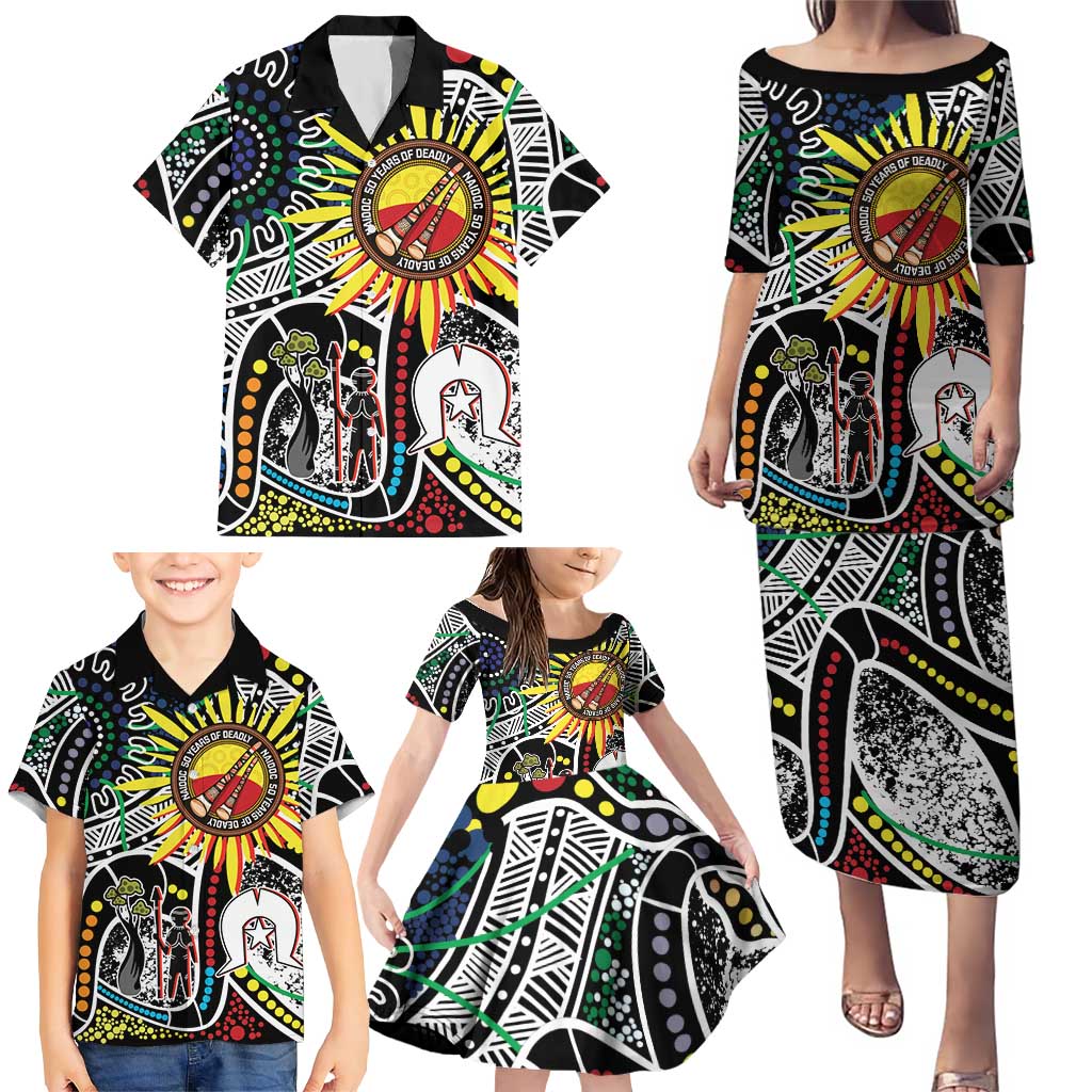 NAIDOC 50 Years of Deadly Personalised Family Matching Puletasi and Hawaiian Shirt Aboriginal Dot Art