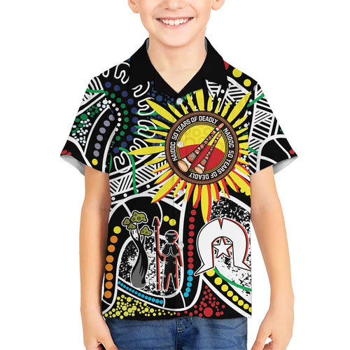NAIDOC 50 Years of Deadly Personalised Family Matching Puletasi and Hawaiian Shirt Aboriginal Dot Art