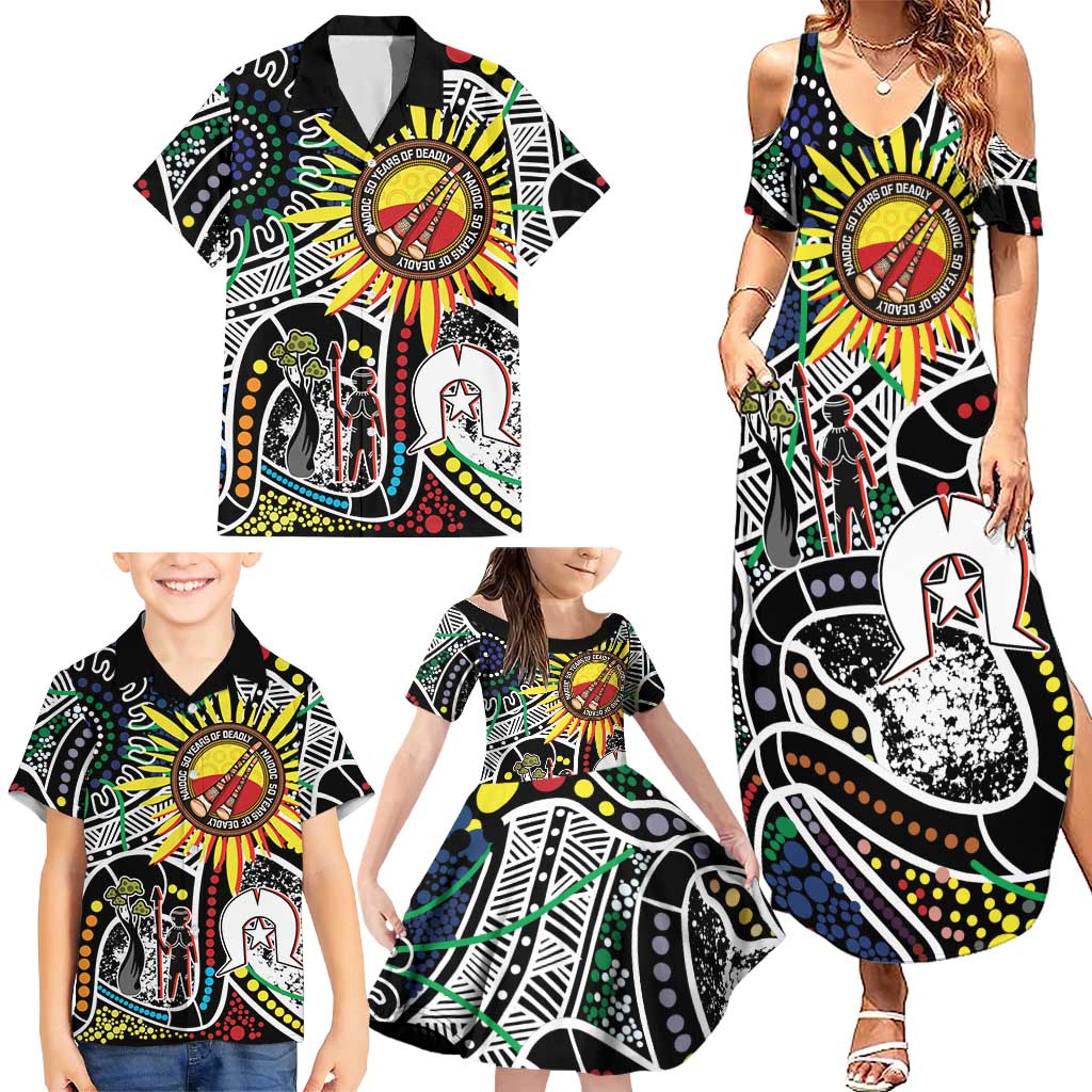 NAIDOC 50 Years of Deadly Personalised Family Matching Summer Maxi Dress and Hawaiian Shirt Aboriginal Dot Art