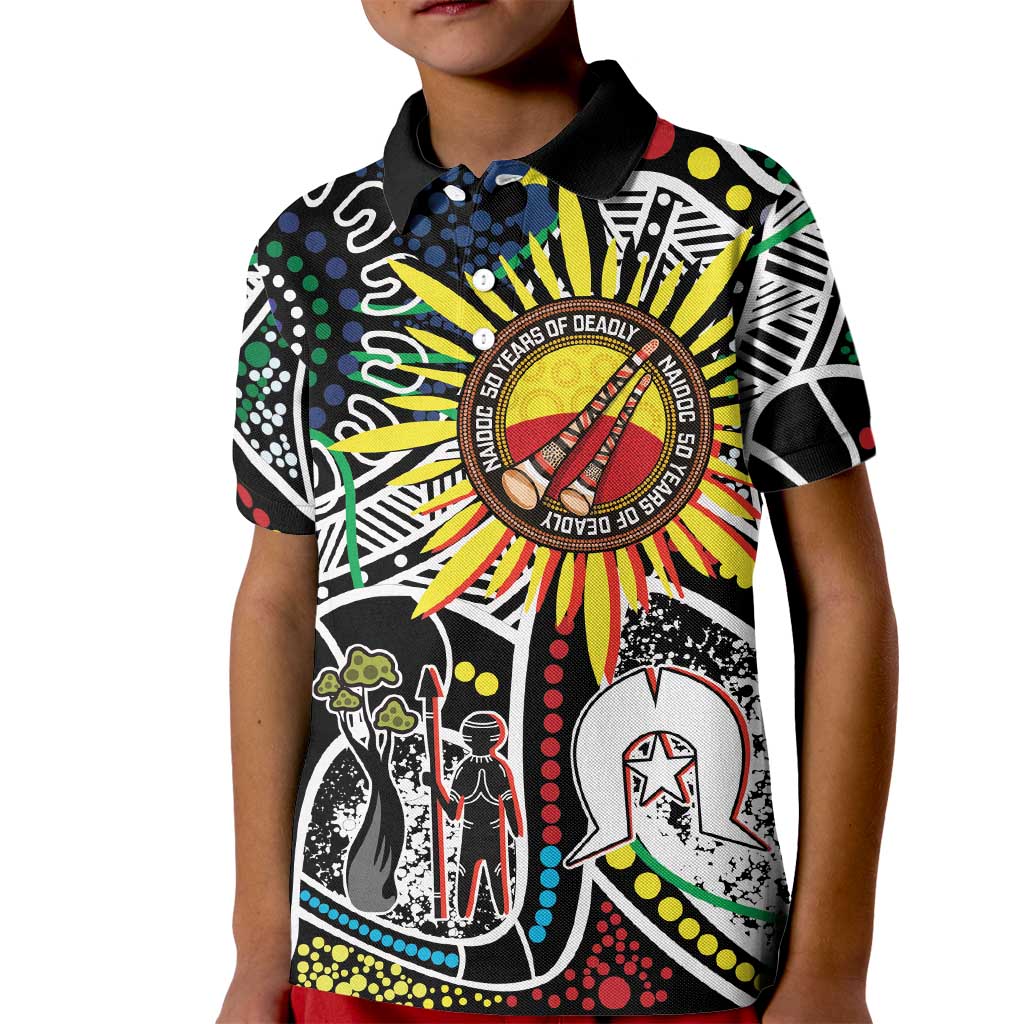 NAIDOC 50 Years of Deadly Personalised Kid Polo Shirt Aboriginal Dot Art