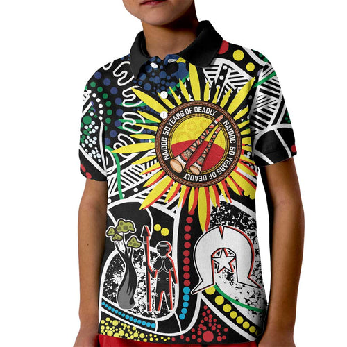 NAIDOC 50 Years of Deadly Personalised Kid Polo Shirt Aboriginal Dot Art