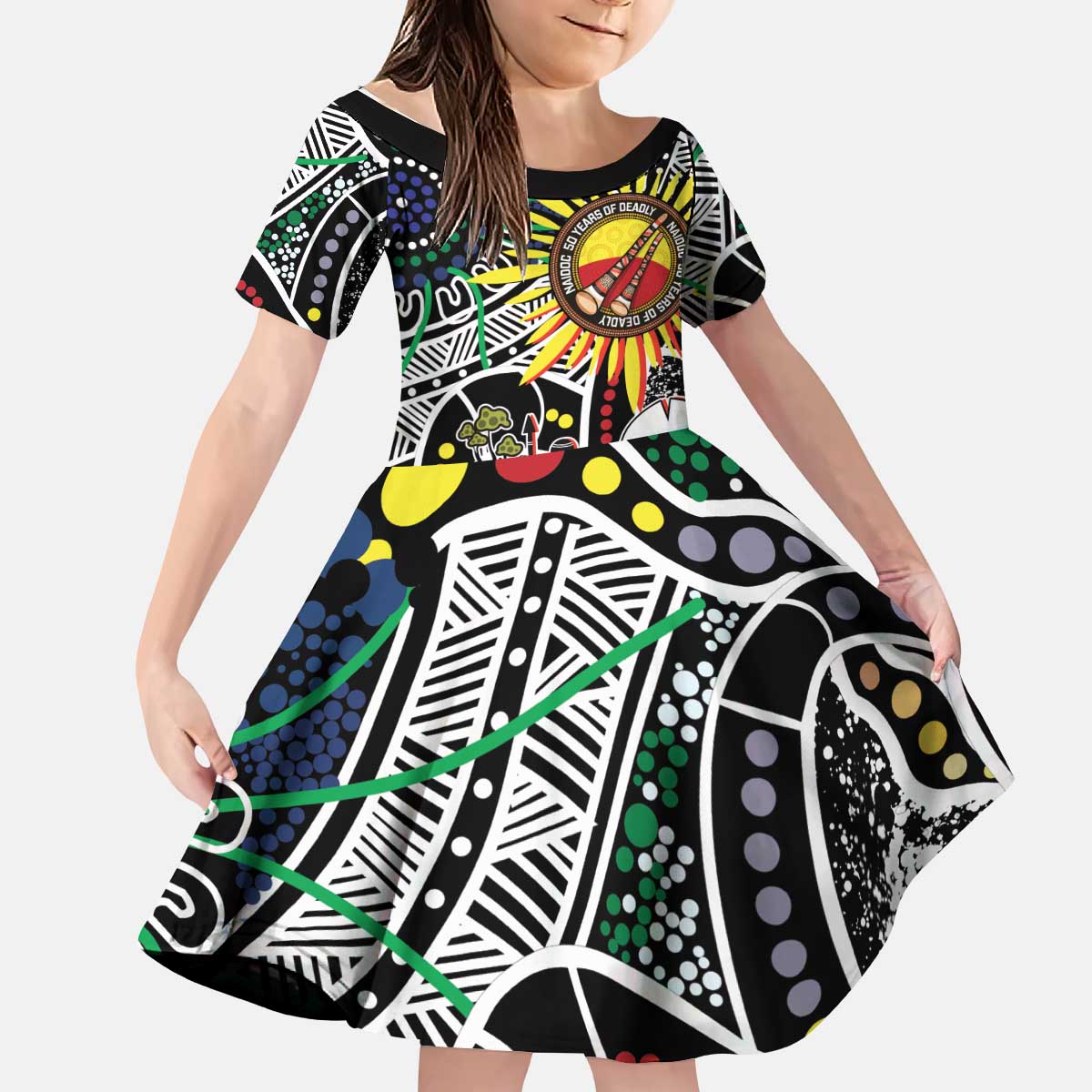 NAIDOC 50 Years of Deadly Personalised Kid Short Sleeve Dress Aboriginal Dot Art