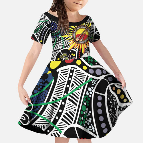 NAIDOC 50 Years of Deadly Personalised Kid Short Sleeve Dress Aboriginal Dot Art
