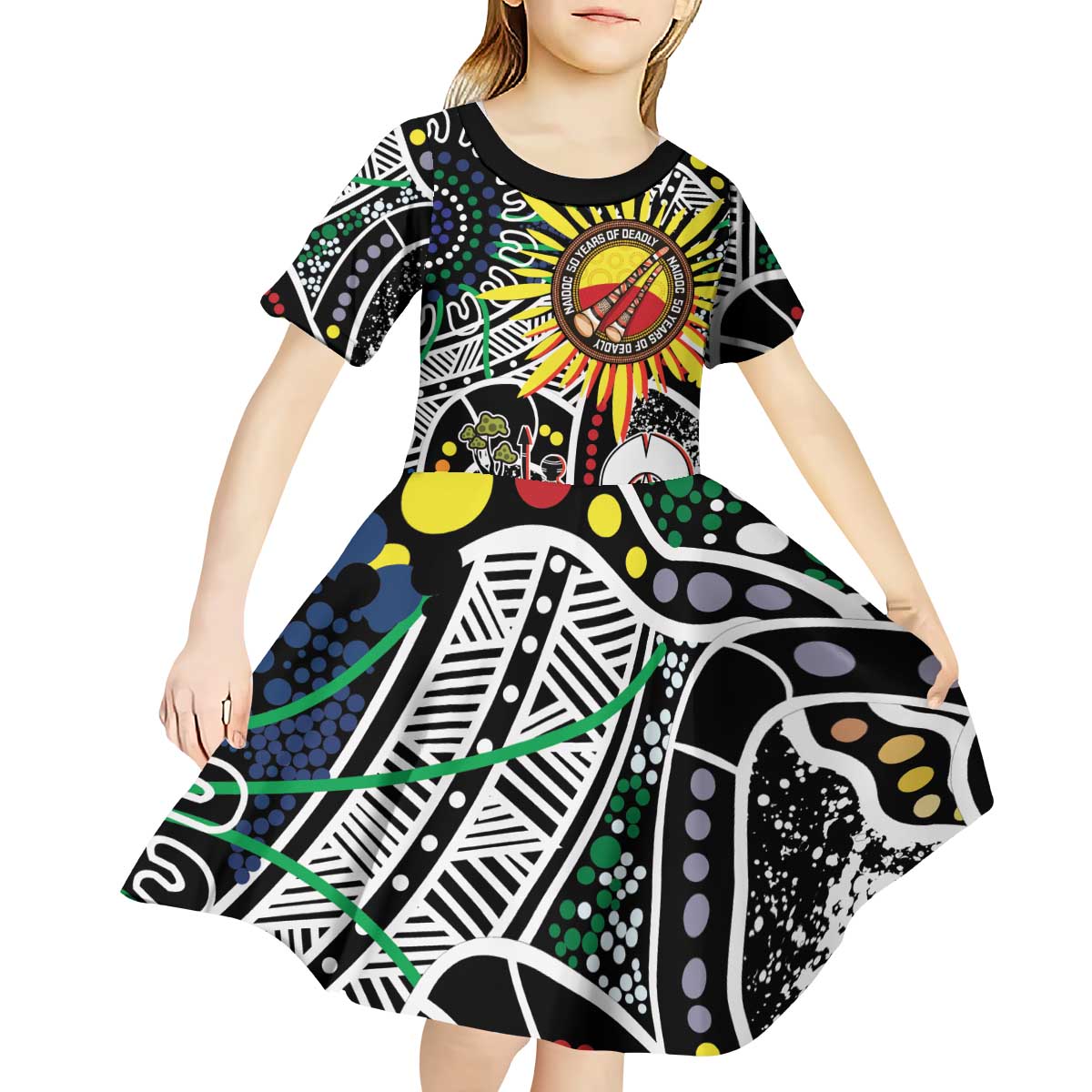 NAIDOC 50 Years of Deadly Personalised Kid Short Sleeve Dress Aboriginal Dot Art