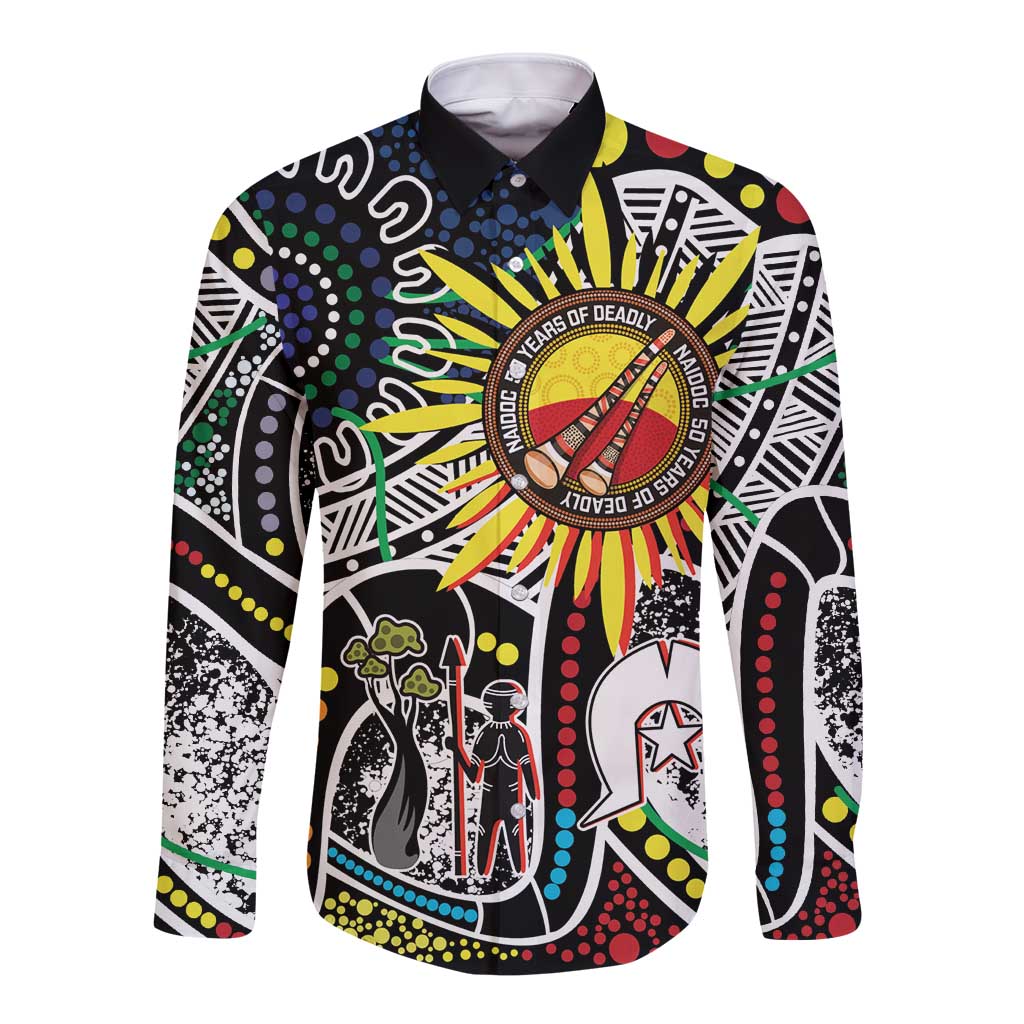 NAIDOC 50 Years of Deadly Personalised Long Sleeve Button Shirt Aboriginal Dot Art