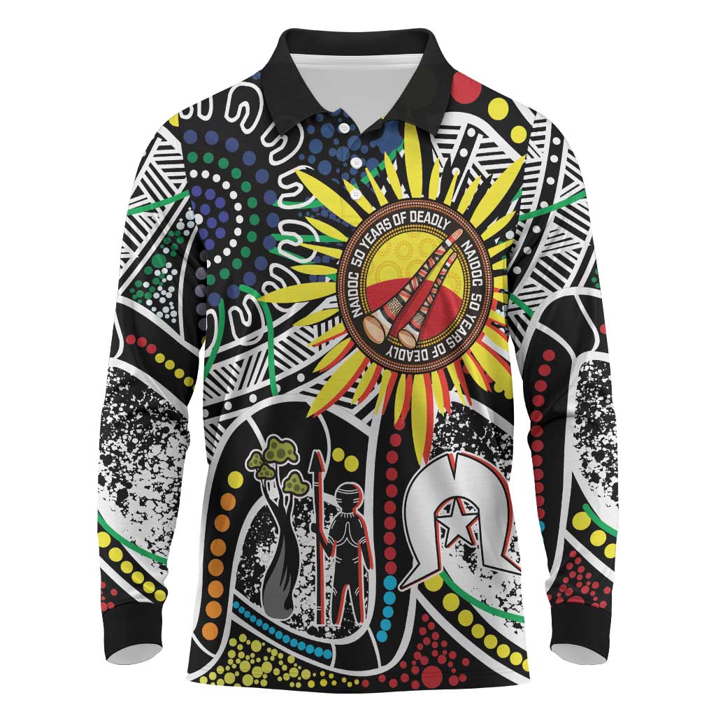 NAIDOC 50 Years of Deadly Personalised Long Sleeve Polo Shirt Aboriginal Dot Art