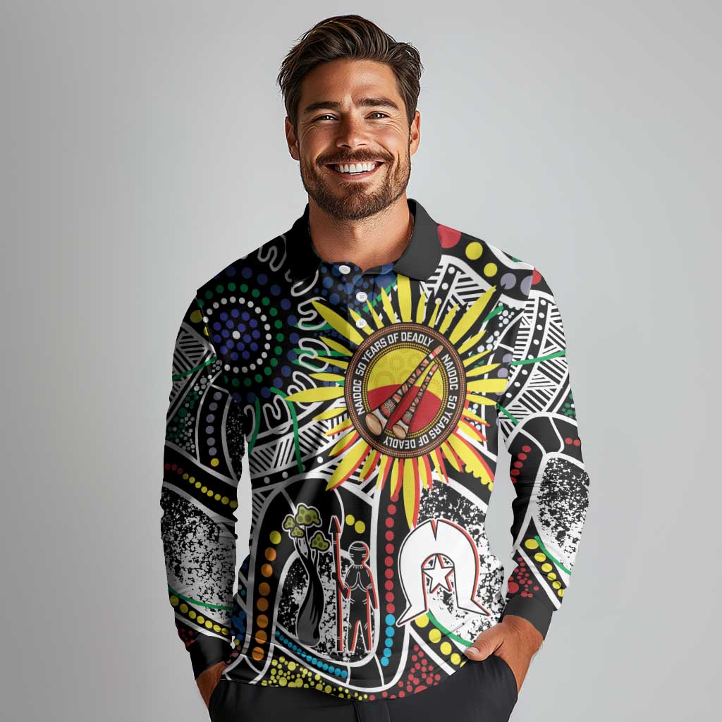 NAIDOC 50 Years of Deadly Personalised Long Sleeve Polo Shirt Aboriginal Dot Art