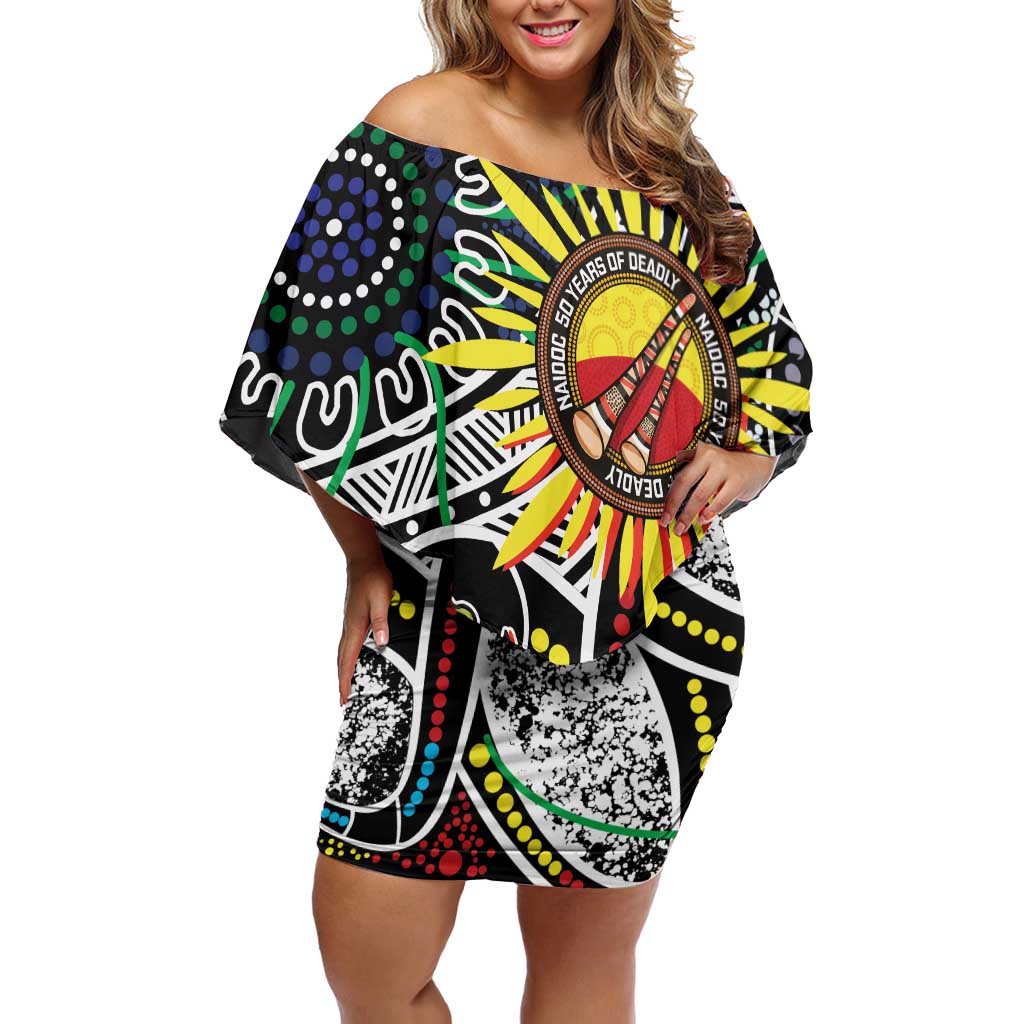 NAIDOC 50 Years of Deadly Personalised Off Shoulder Short Dress Aboriginal Dot Art