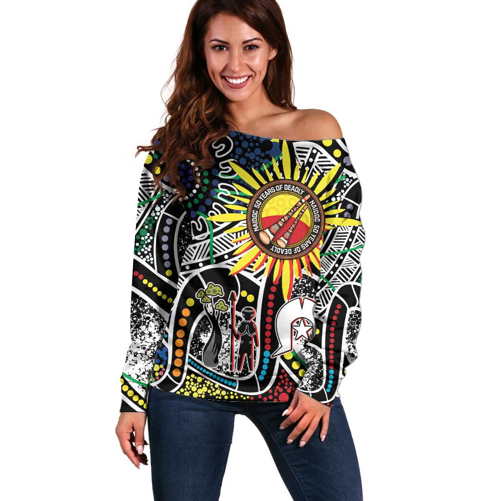 NAIDOC 50 Years of Deadly Personalised Off Shoulder Sweater Aboriginal Dot Art