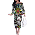 NAIDOC 50 Years of Deadly Personalised Off The Shoulder Long Sleeve Dress Aboriginal Dot Art