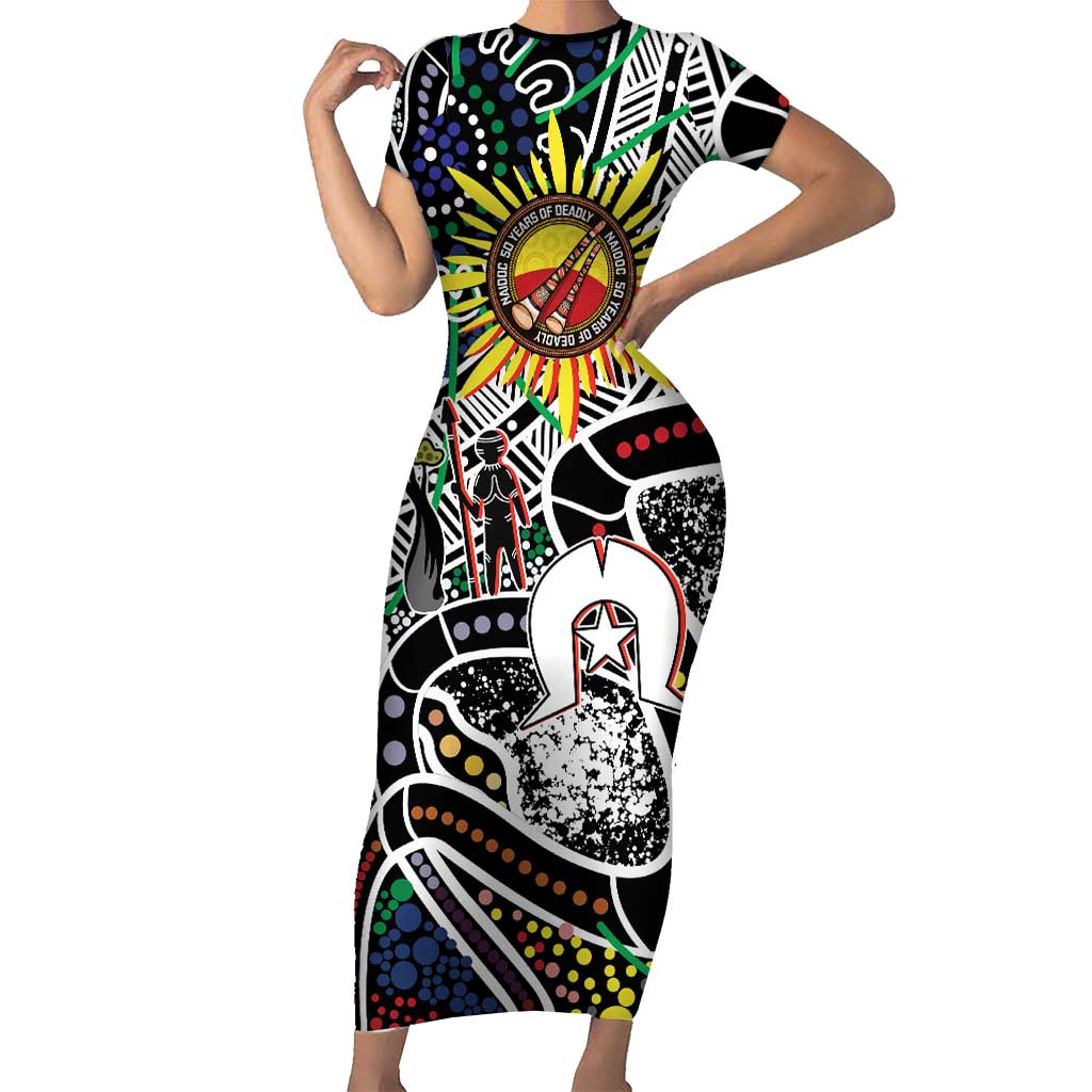 NAIDOC 50 Years of Deadly Personalised Short Sleeve Bodycon Dress Aboriginal Dot Art
