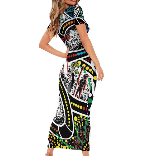 NAIDOC 50 Years of Deadly Personalised Short Sleeve Bodycon Dress Aboriginal Dot Art