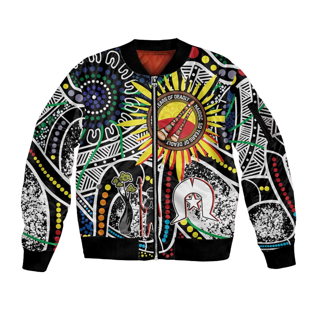 NAIDOC 50 Years of Deadly Personalised Sleeve Zip Bomber Jacket Aboriginal Dot Art
