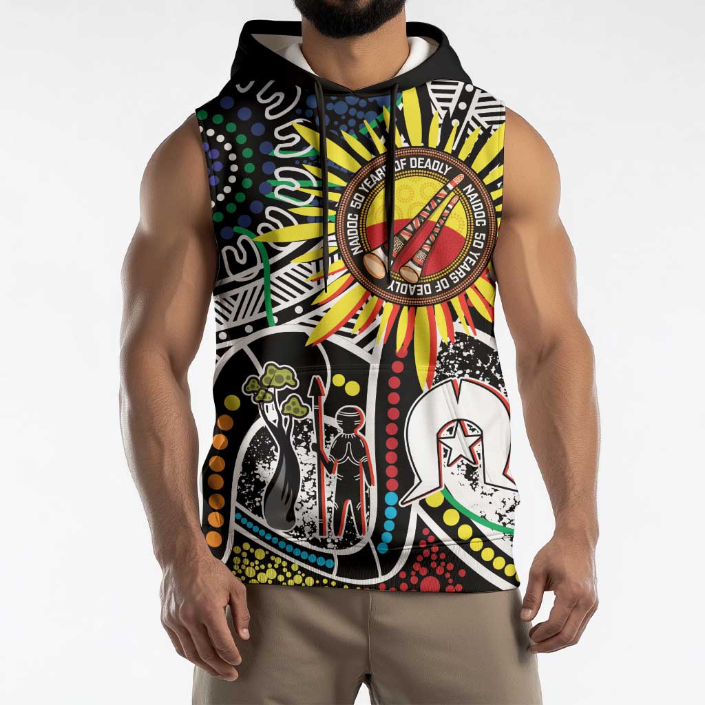 NAIDOC 50 Years of Deadly Personalised Sleeveless Hoodie Aboriginal Dot Art