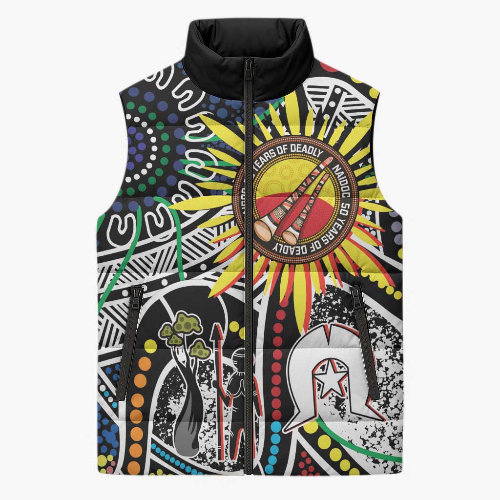 NAIDOC 50 Years of Deadly Personalised Sleeveless Puffer Jacket Aboriginal Dot Art