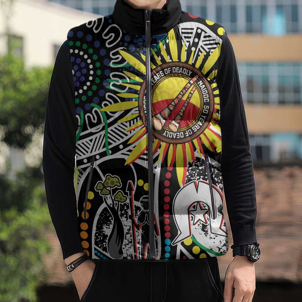 NAIDOC 50 Years of Deadly Personalised Sleeveless Puffer Jacket Aboriginal Dot Art