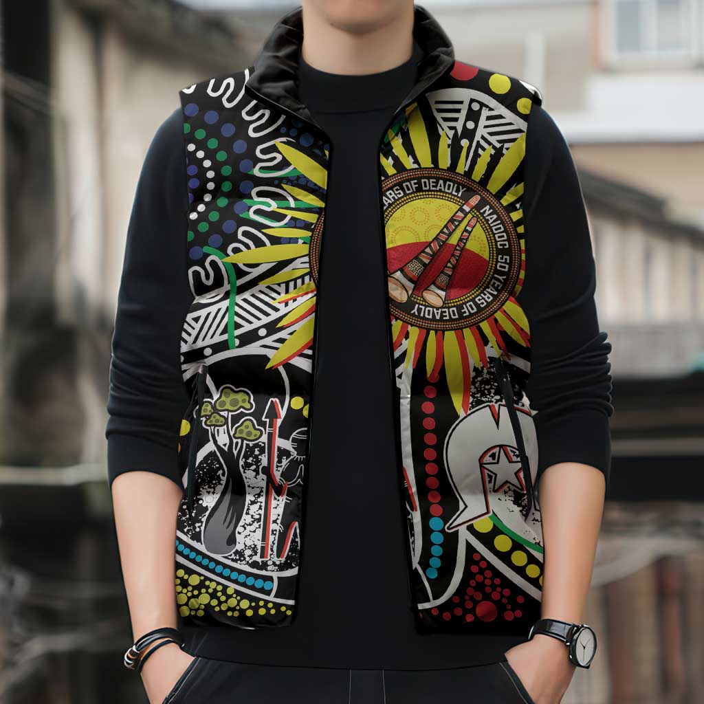 NAIDOC 50 Years of Deadly Personalised Sleeveless Puffer Jacket Aboriginal Dot Art