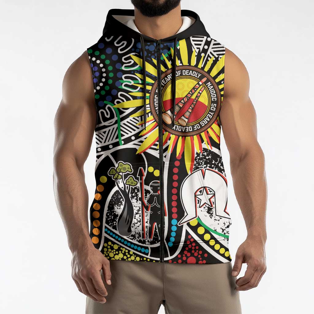 NAIDOC 50 Years of Deadly Personalised Sleeveless Zip Hoodie Aboriginal Dot Art