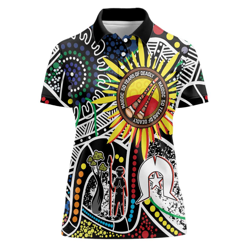 NAIDOC 50 Years of Deadly Personalised Women Polo Shirt Aboriginal Dot Art