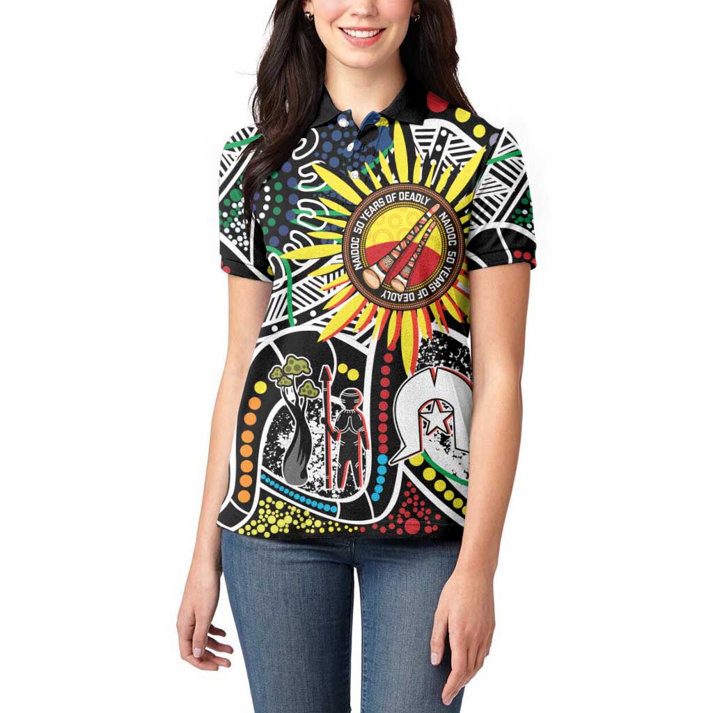 NAIDOC 50 Years of Deadly Personalised Women Polo Shirt Aboriginal Dot Art