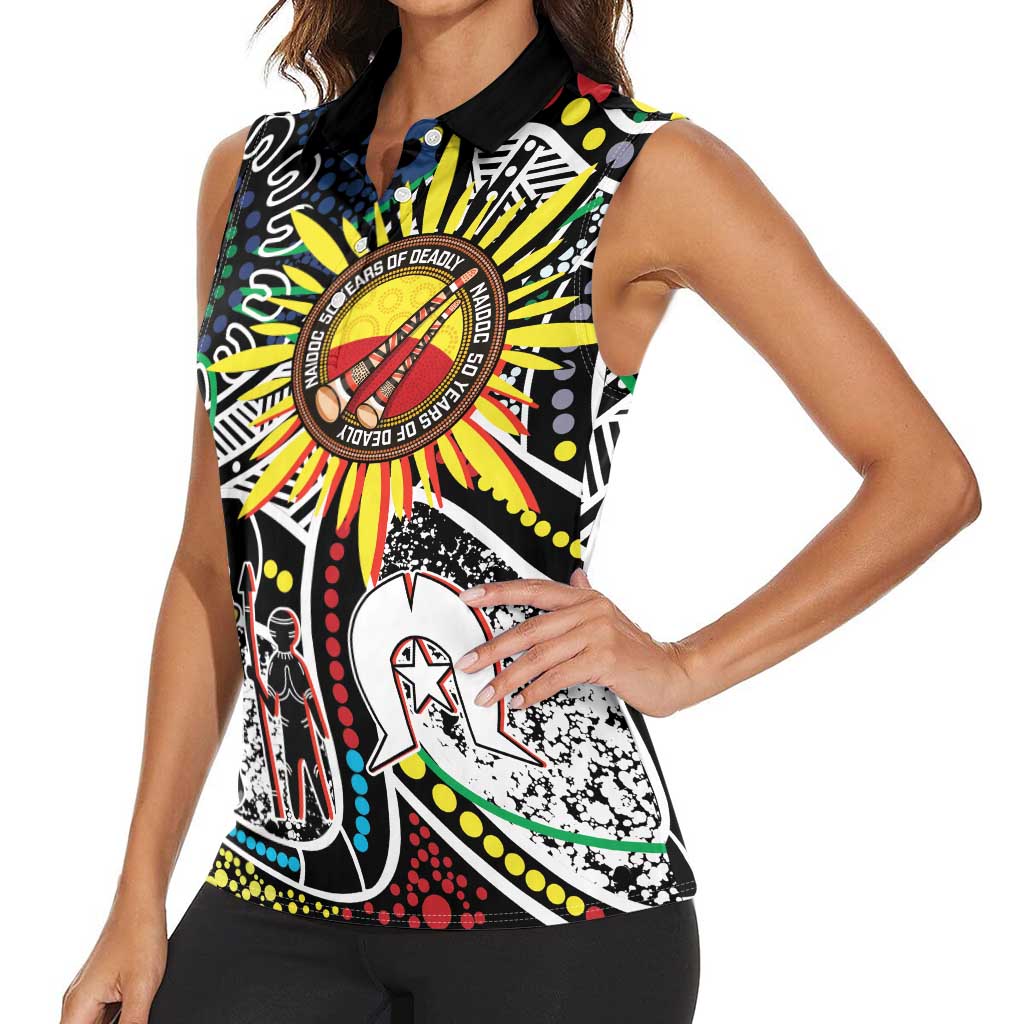 NAIDOC 50 Years of Deadly Personalised Women Sleeveless Polo Shirt Aboriginal Dot Art