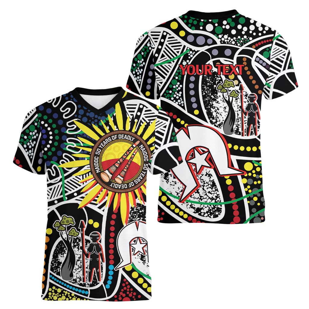 NAIDOC 50 Years of Deadly Personalised Women V-Neck T-Shirt Aboriginal Dot Art