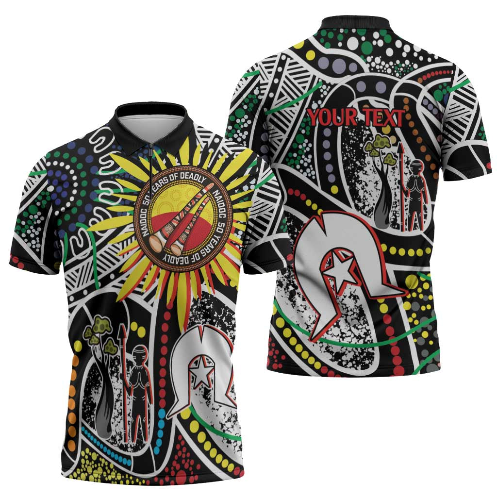 NAIDOC 50 Years of Deadly Personalised Zipper Polo Shirt Aboriginal Dot Art
