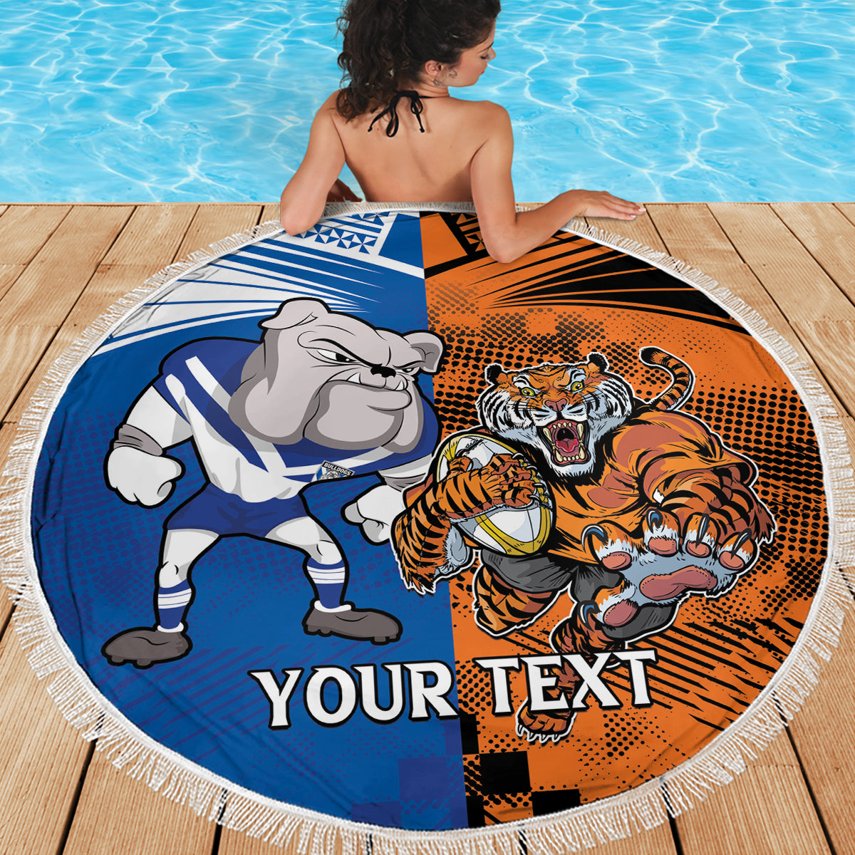 Custom Bulldogs and Tigers Beach Blanket Rugby Mascot With Sporty Style