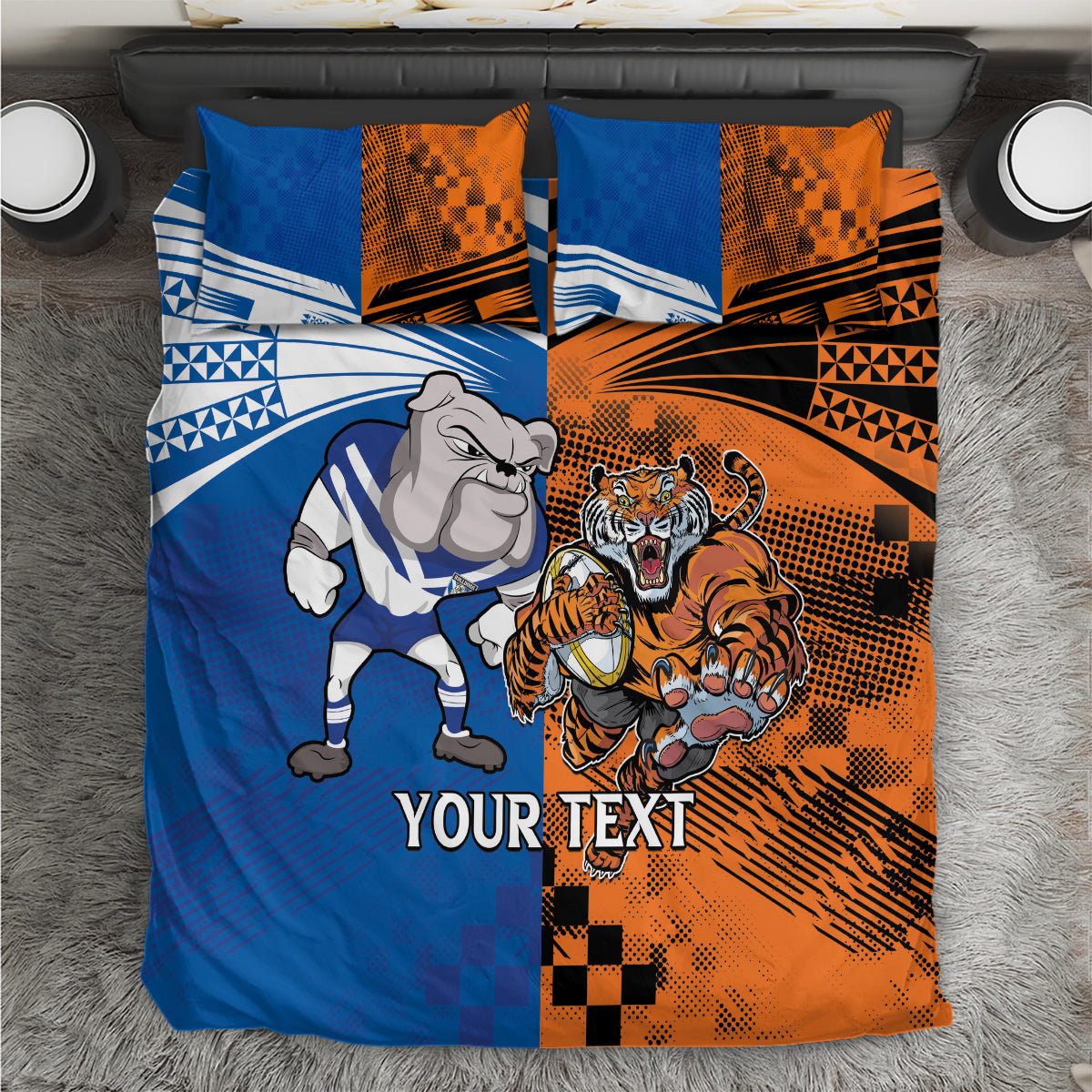 Custom Bulldogs and Tigers Bedding Set Rugby Mascot With Sporty Style