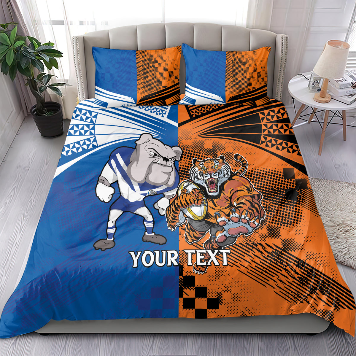 Custom Bulldogs and Tigers Bedding Set Rugby Mascot With Sporty Style