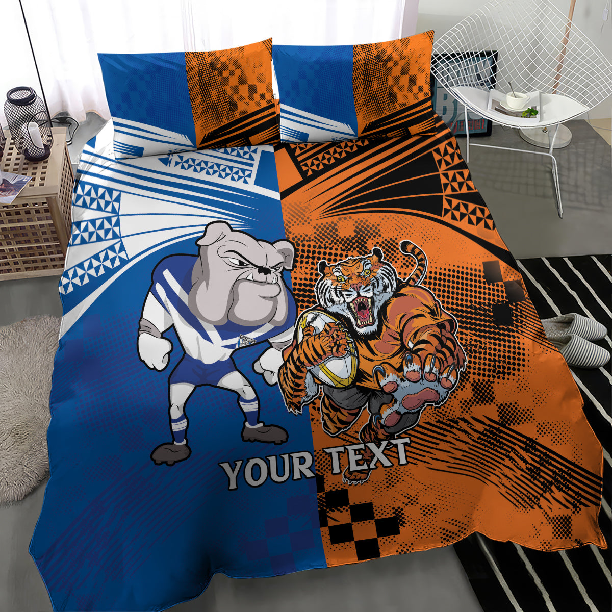 Custom Bulldogs and Tigers Bedding Set Rugby Mascot With Sporty Style