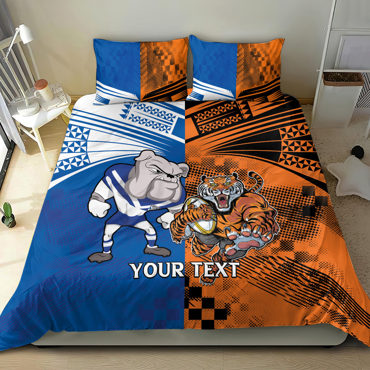 Custom Bulldogs and Tigers Bedding Set Rugby Mascot With Sporty Style
