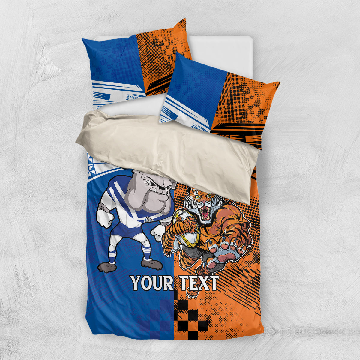 Custom Bulldogs and Tigers Bedding Set Rugby Mascot With Sporty Style