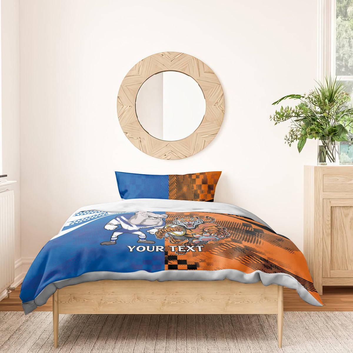 Custom Bulldogs and Tigers Bedding Set Rugby Mascot With Sporty Style