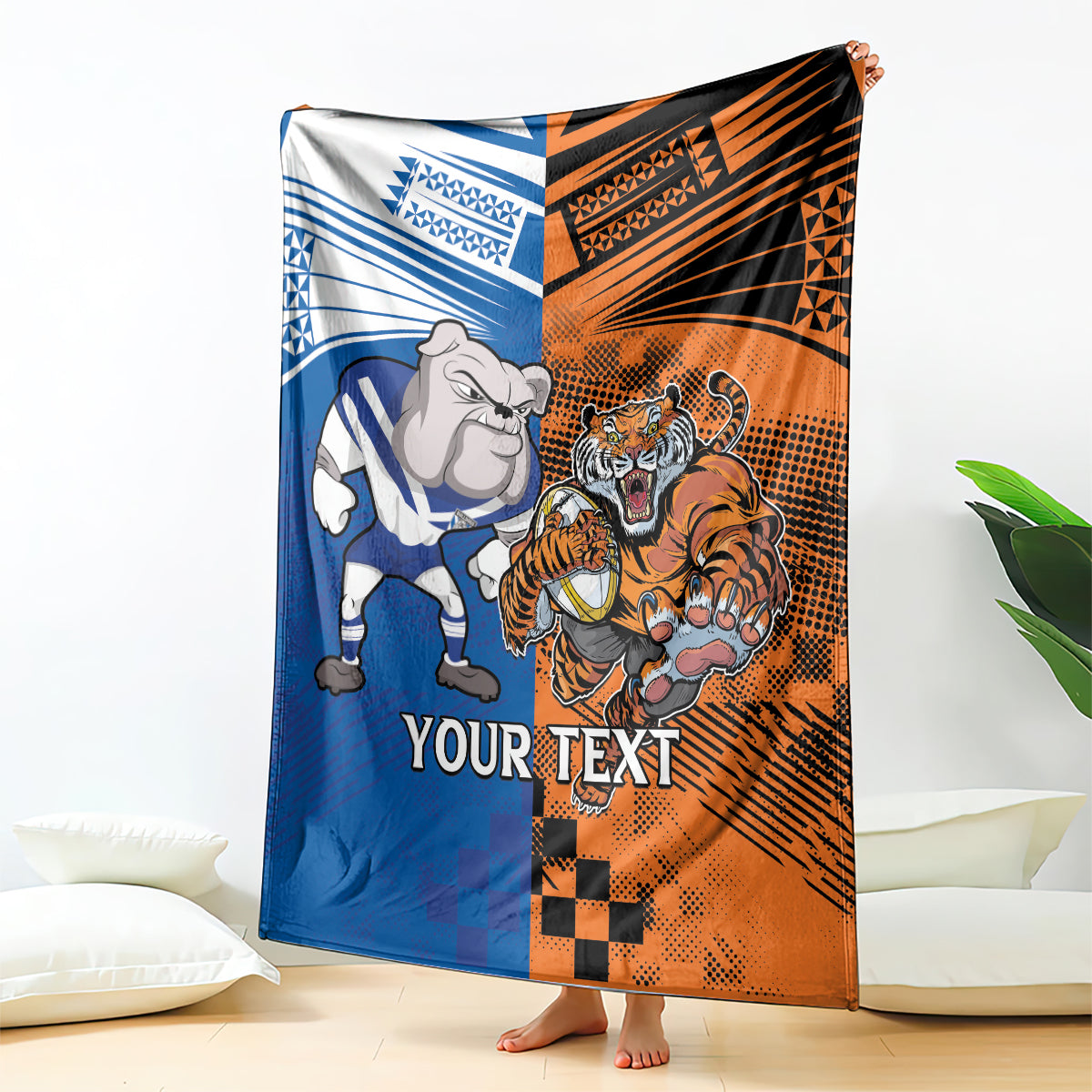 Custom Bulldogs and Tigers Blanket Rugby Mascot With Sporty Style