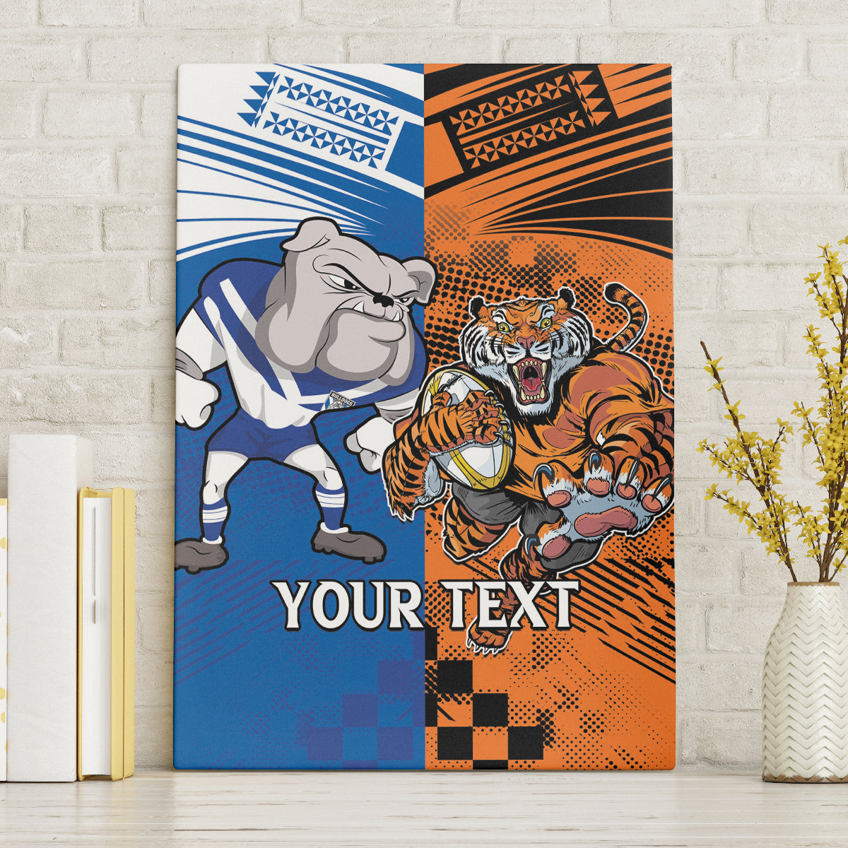 Custom Bulldogs and Tigers Canvas Wall Art Rugby Mascot With Sporty Style