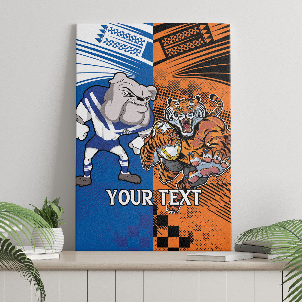 Custom Bulldogs and Tigers Canvas Wall Art Rugby Mascot With Sporty Style