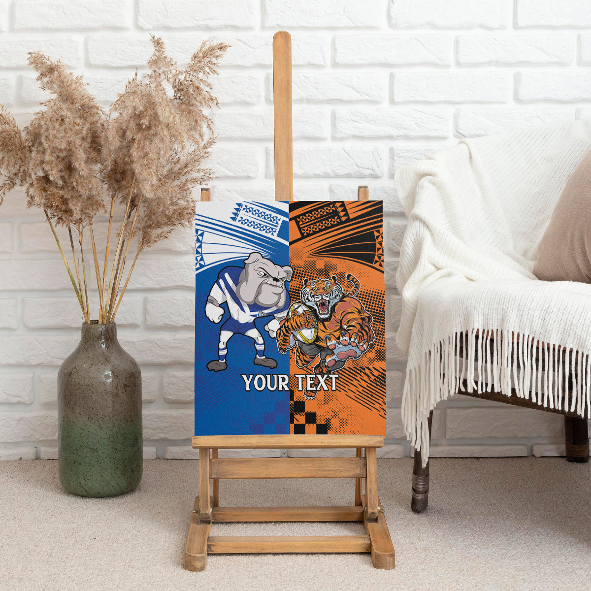 Custom Bulldogs and Tigers Canvas Wall Art Rugby Mascot With Sporty Style